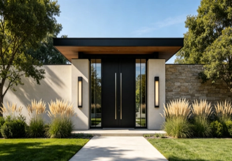 black aluminum entry door