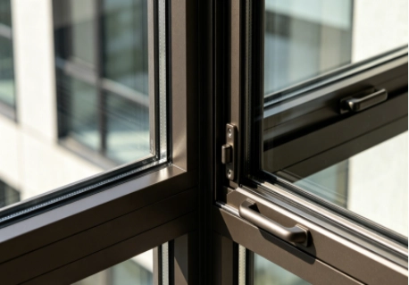 dark bronze double slider window hardware detail